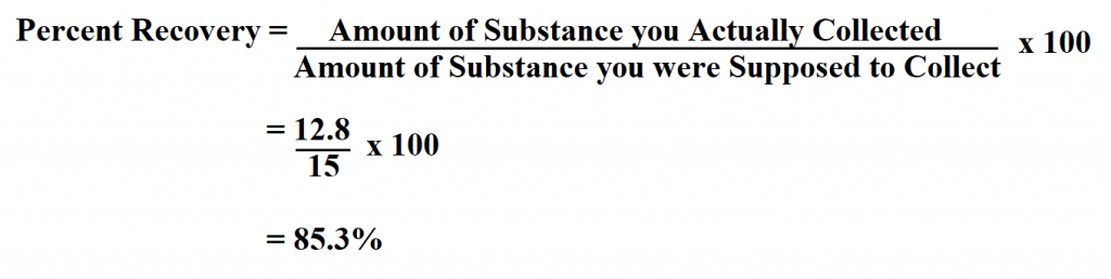 recovery percent calculate thus substance