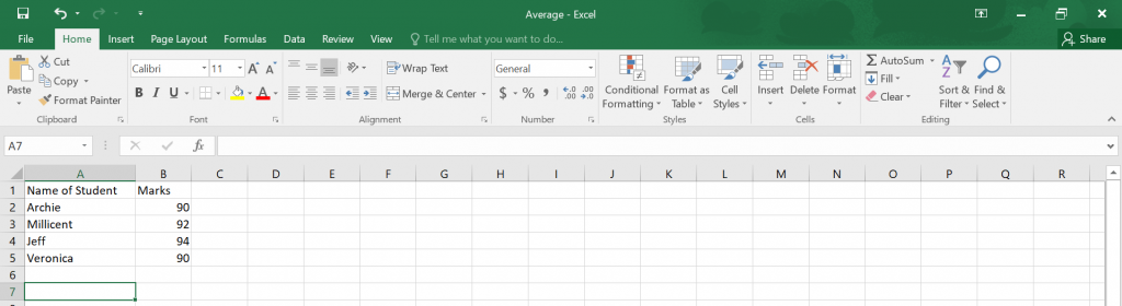 Calculate Average in Excel.