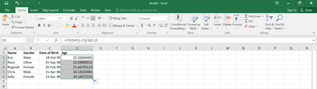Calculate Age in Excel.
