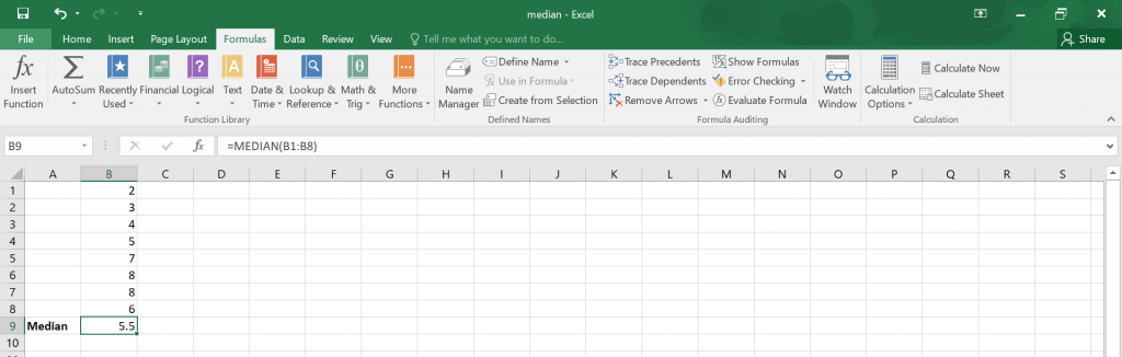 Calculate Median in Excel.