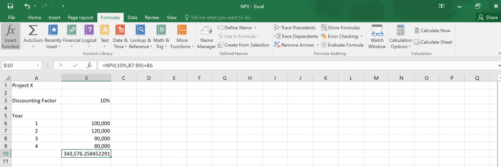 Calculate NPV in Excel.