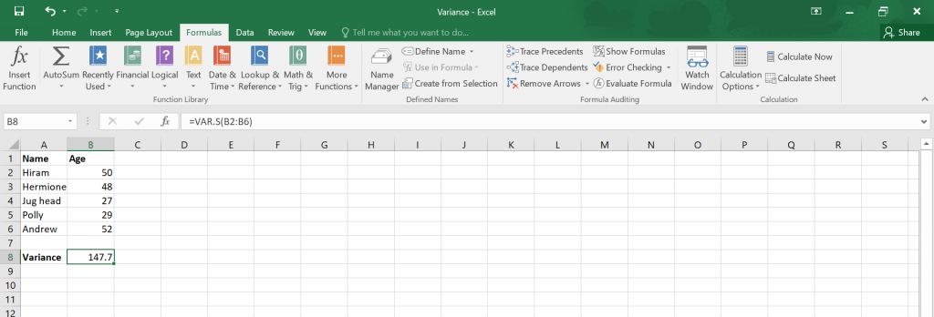 Calculate Variance in Excel.