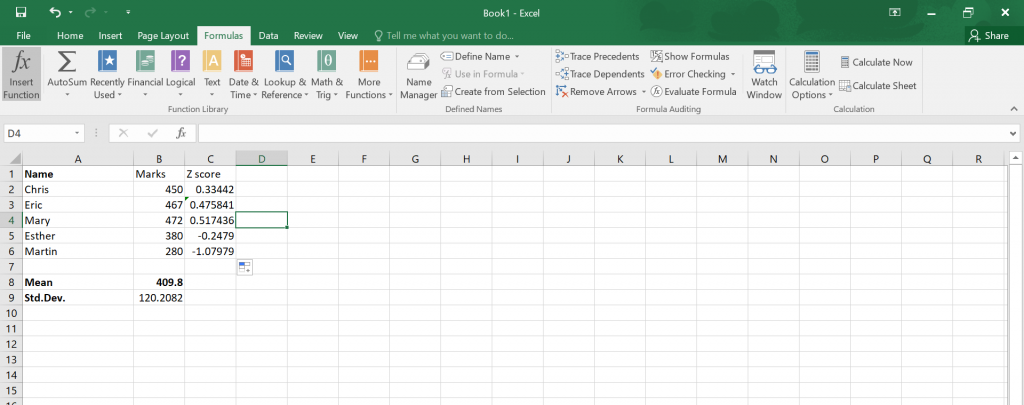 Calculate Z Score in Excel