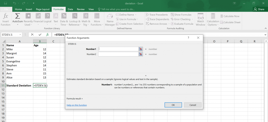 Standard Deviation in Excel.