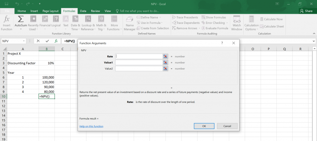 Calculate NPV in Excel.