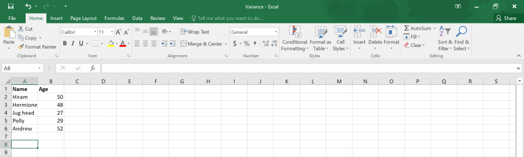 Calculate Variance in Excel.