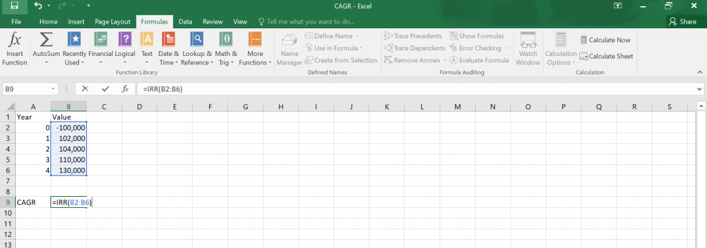 Calculate CAGR in Excel.