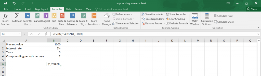 Compound Interest in Excel.