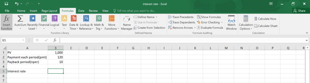 Interest Rate in Excel.