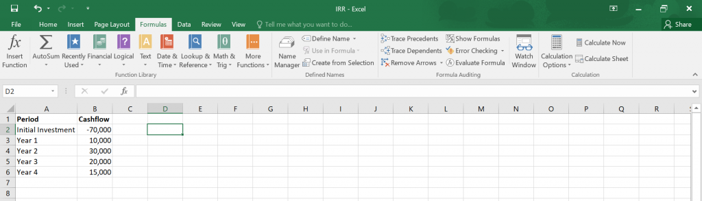 Calculate IRR in Excel.