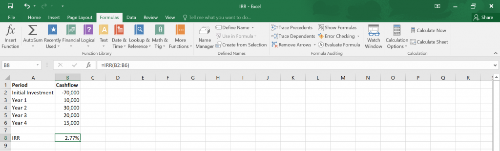 Calculate IRR in Excel.