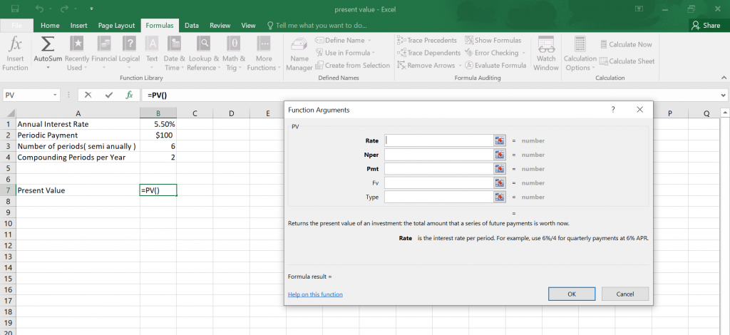 Present Value in Excel.