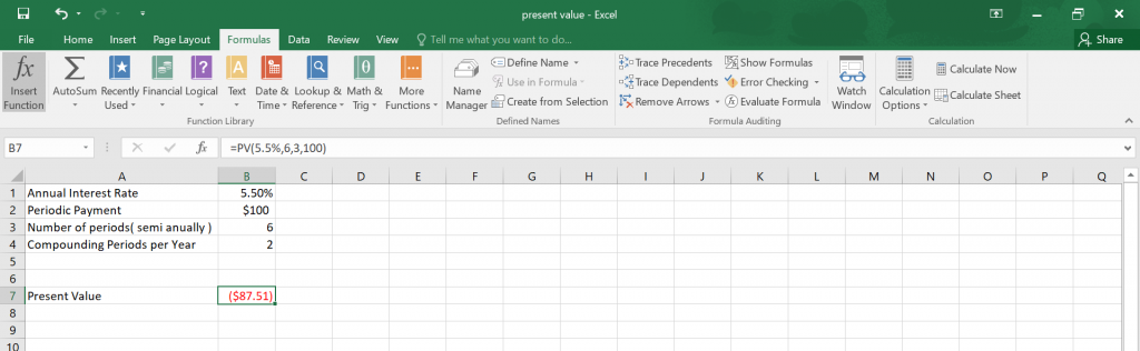 Present Value in Excel.