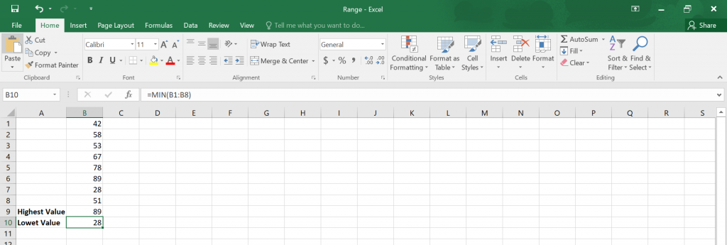  Calculate Range in Excel.