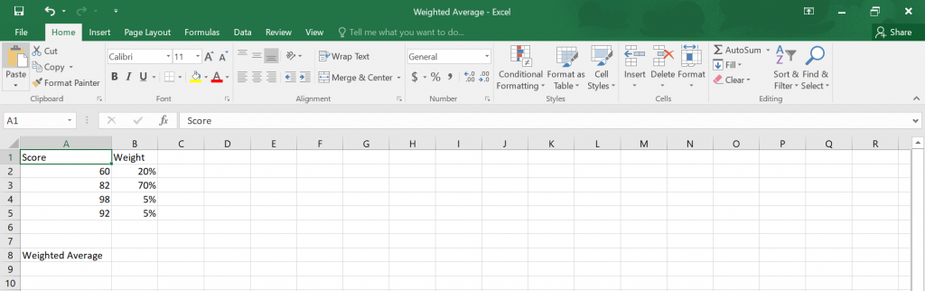 Weighted Average in Excel.