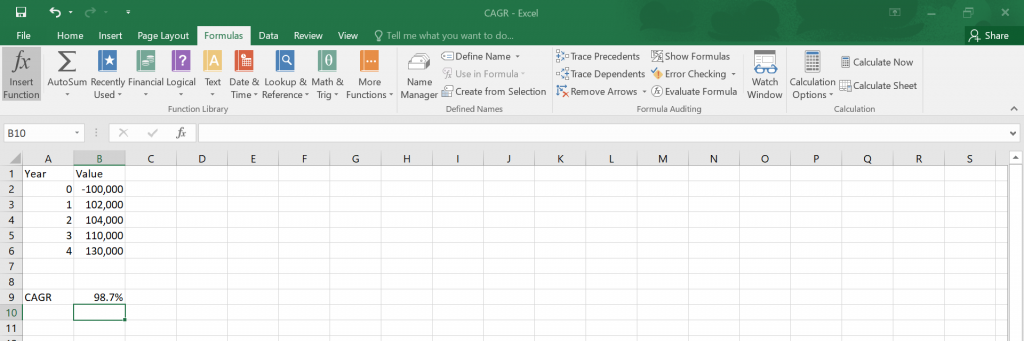 Calculate CAGR in Excel.