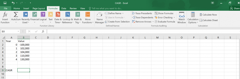 Calculate CAGR in Excel.