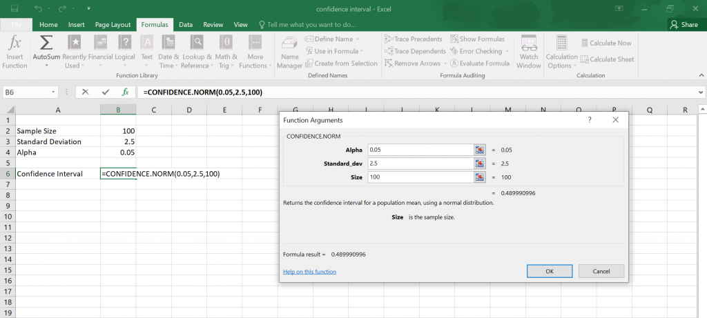 Confidence Interval in Excel.