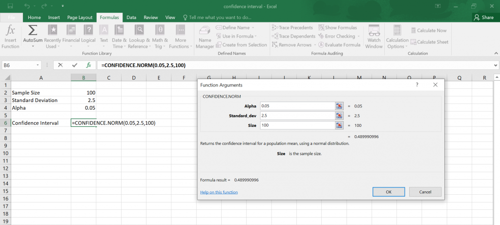  Confidence Interval in Excel.