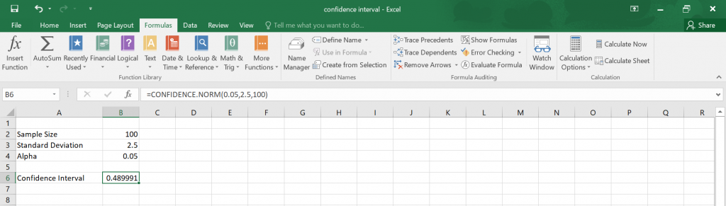 Confidence Interval in Excel.