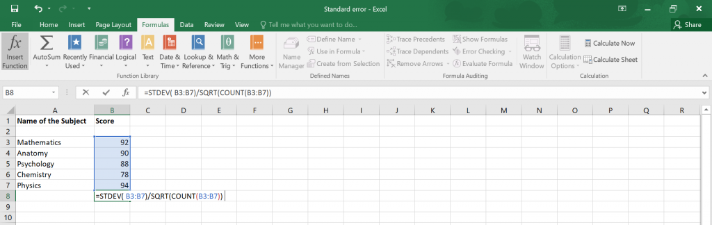 Standard Error in Excel.