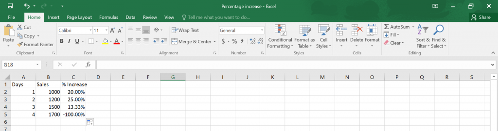 Percentage Increase in Excel.