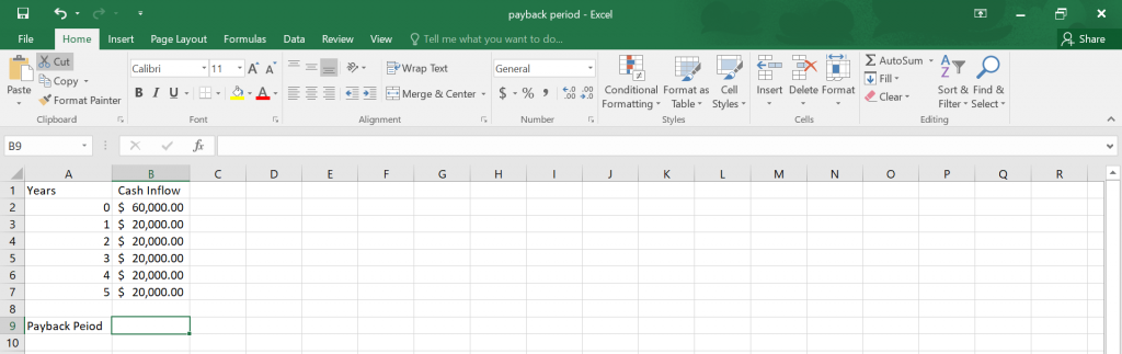  Payback Period in Excel.