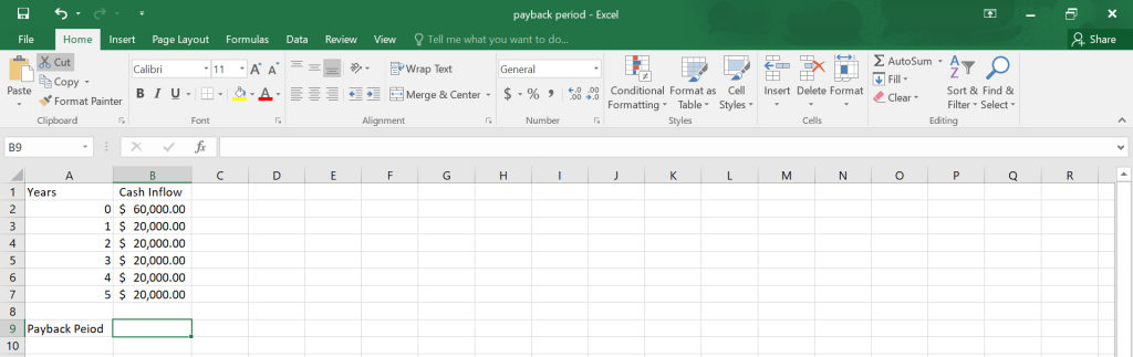 Payback Period in Excel.
