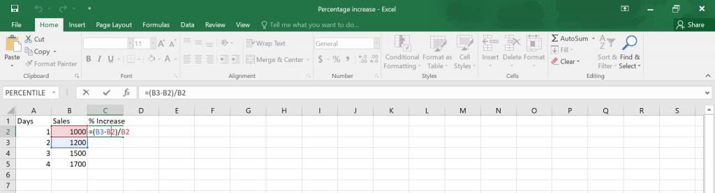 Percentage Increase in Excel.