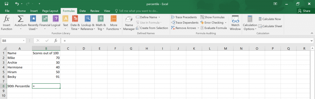 Calculate Percentile in Excel.