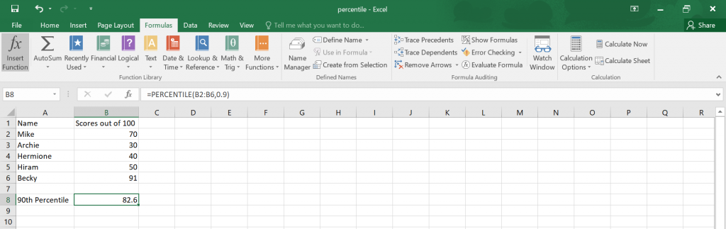 Calculate Percentile in Excel.