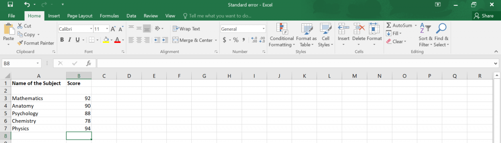 Standard Error in Excel.