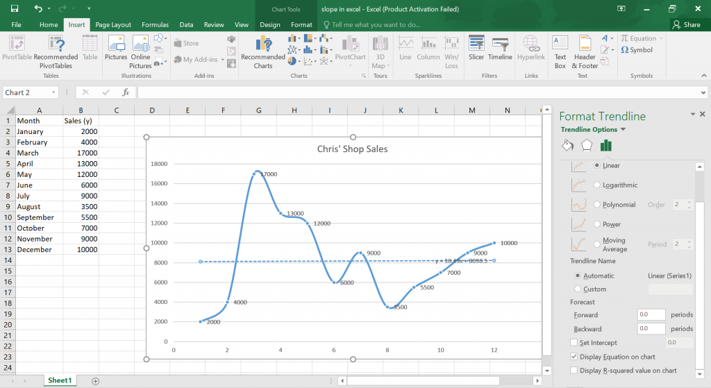 Calculate Slope in Excel.