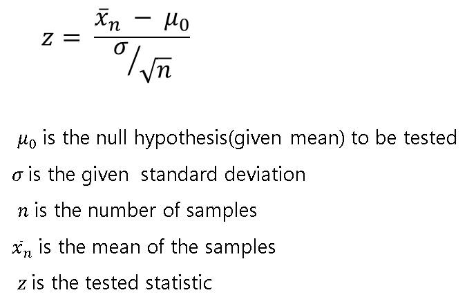 hypothesis test statistic equation
