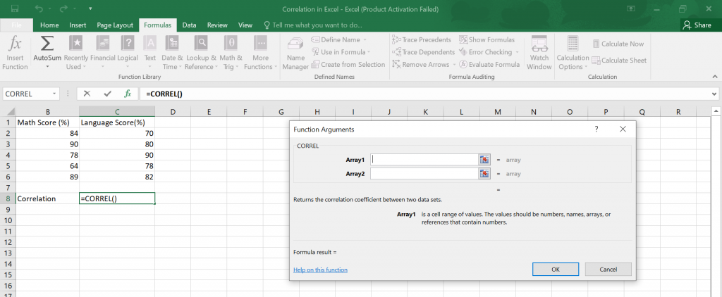 Calculate Correlation in Excel.