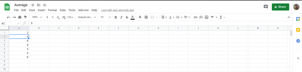 Average in Google Sheets.