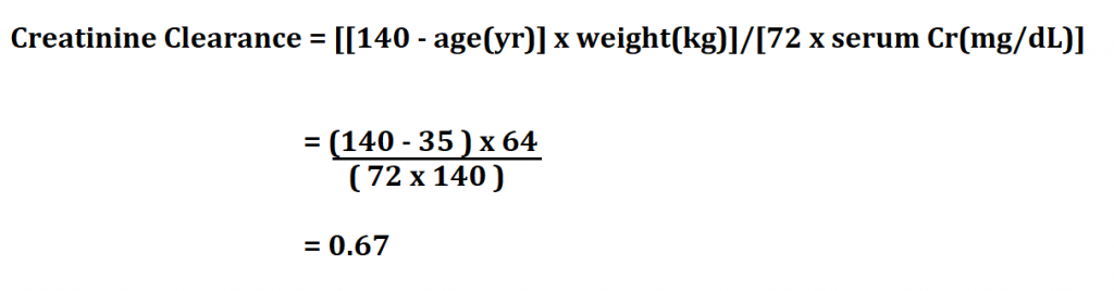 Calculate Creatinine Clearance.