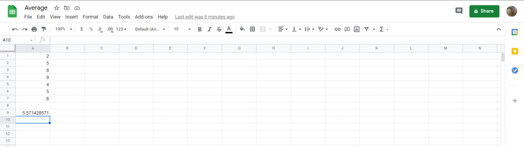 Average in Google Sheets.