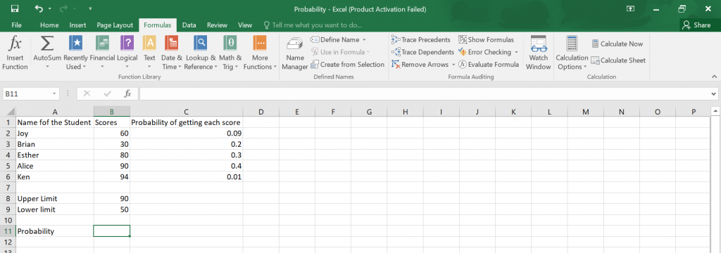 Calculate Probability in Excel.