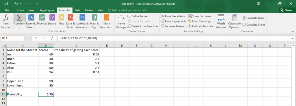 Calculate Probability in Excel.